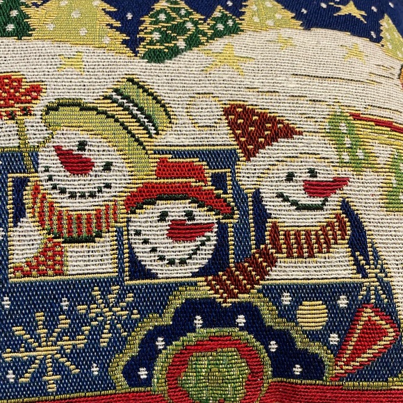 Pier 1 Snowman Family Holiday Pillow - Blue and Green - Picture 3 of 4